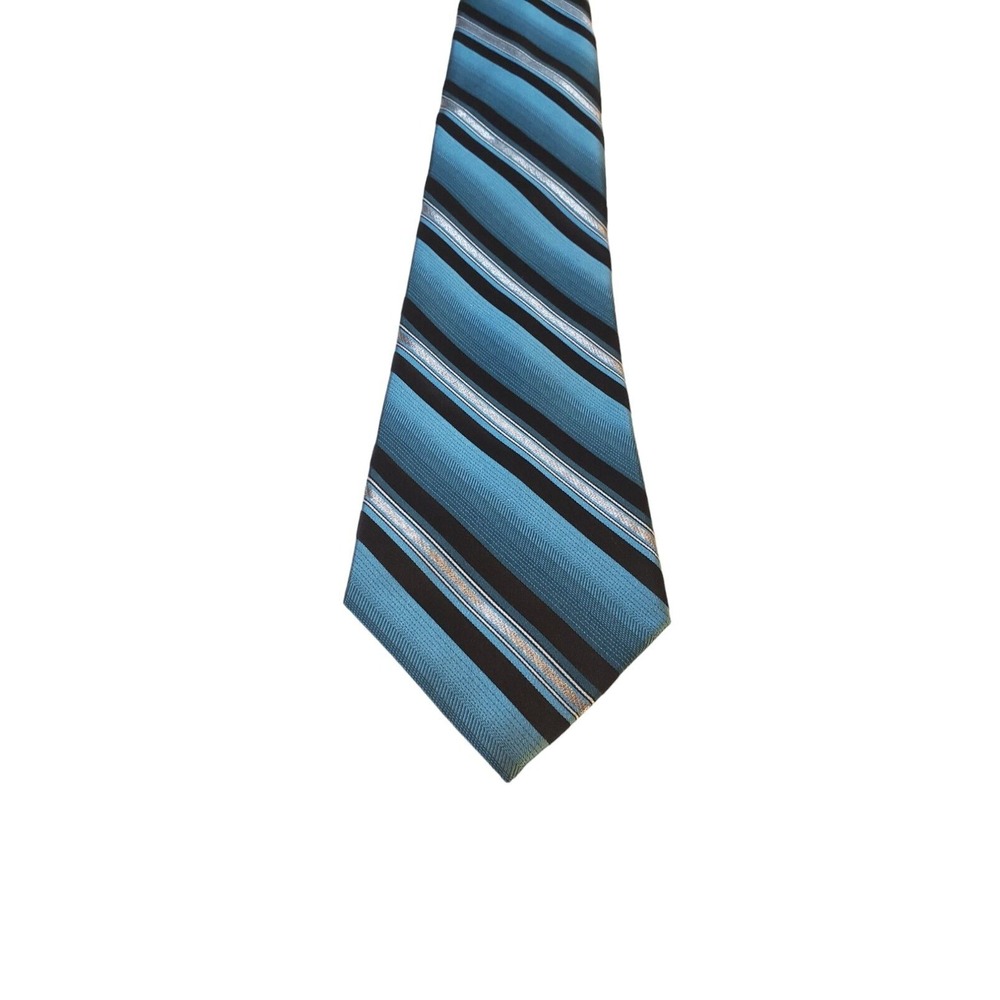 Croft & Barrow Luxury Silk Tie Classic Designer Striped Black Blue Silver‎